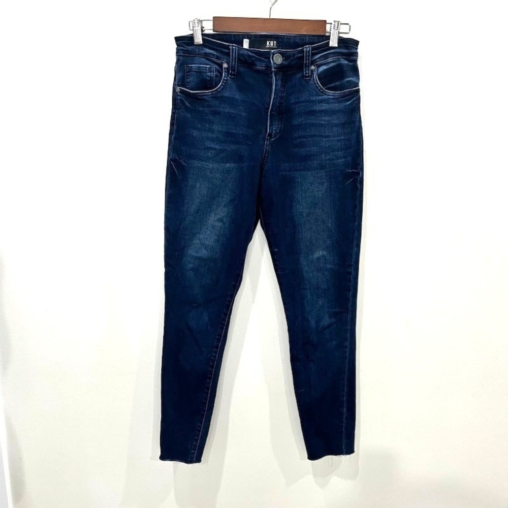 KUT from the Kloth Connie Fab Ab Ankle Skinny Jeans Dark Wash Raw Hem Size 8